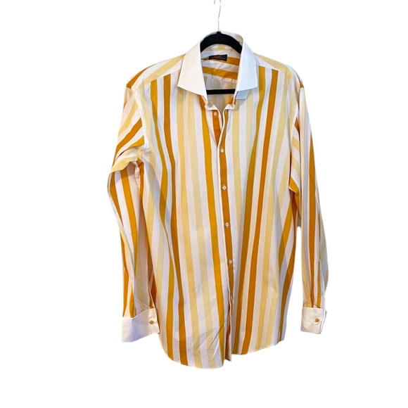STEVEN LAND Other - NEW STEVEN LAND FRENCH MEN'S YELLOW MULTI STRIPED LONG SLEEVE DRESS SHIRT, SZ 17